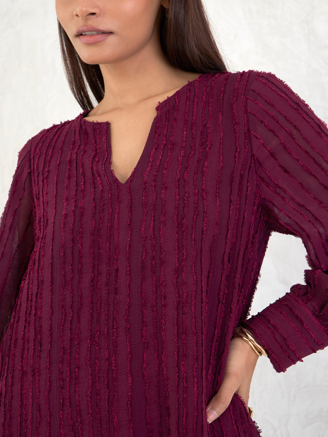 Wine Textured Straight Fit Mini Dress