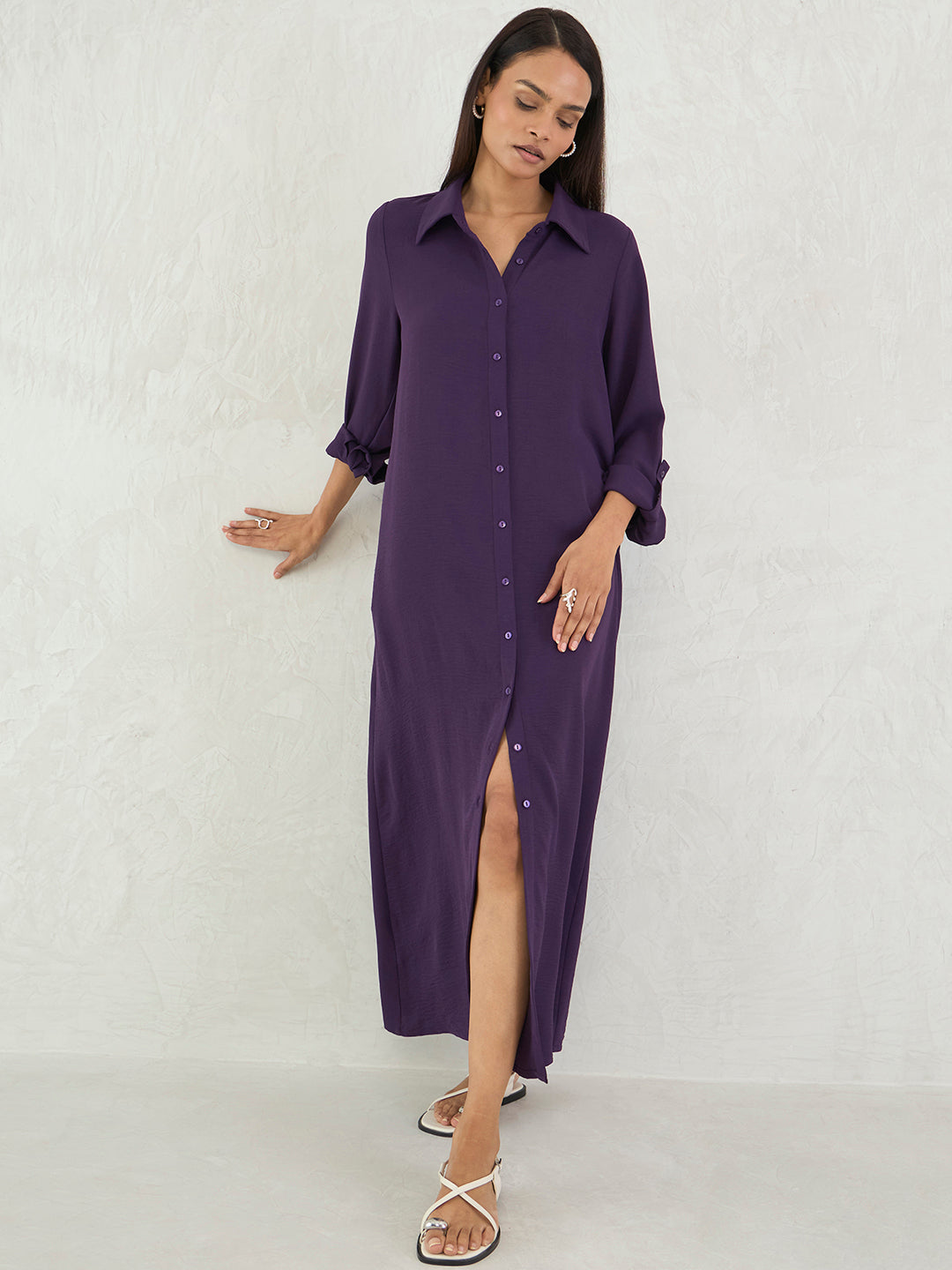 Deep Purple Shirt Maxi Dress