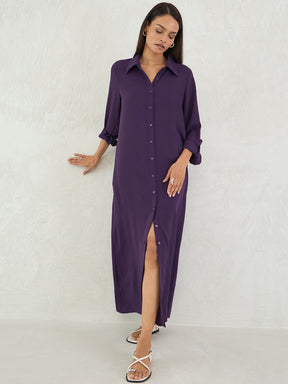 Deep Purple Shirt Maxi Dress