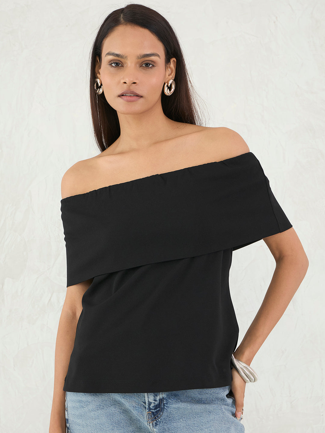 Black Off Shoulder Detail Top