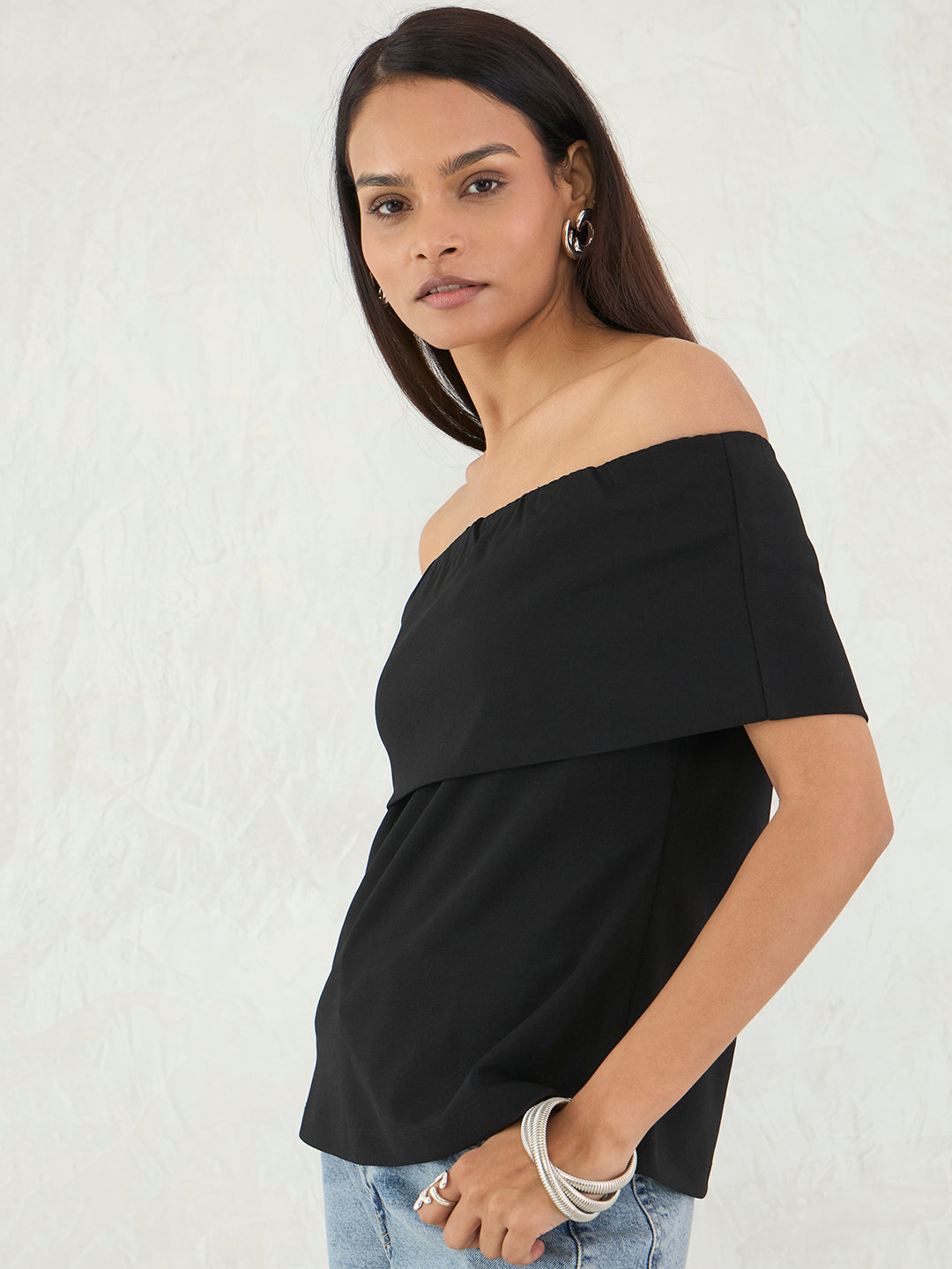 Black Off Shoulder Detail Top