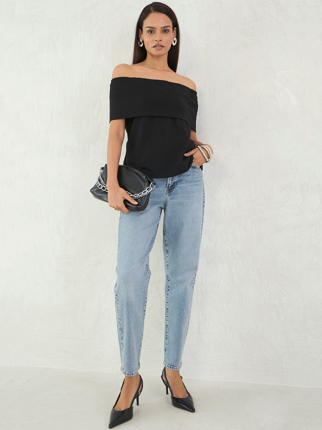 Black Off Shoulder Detail Top
