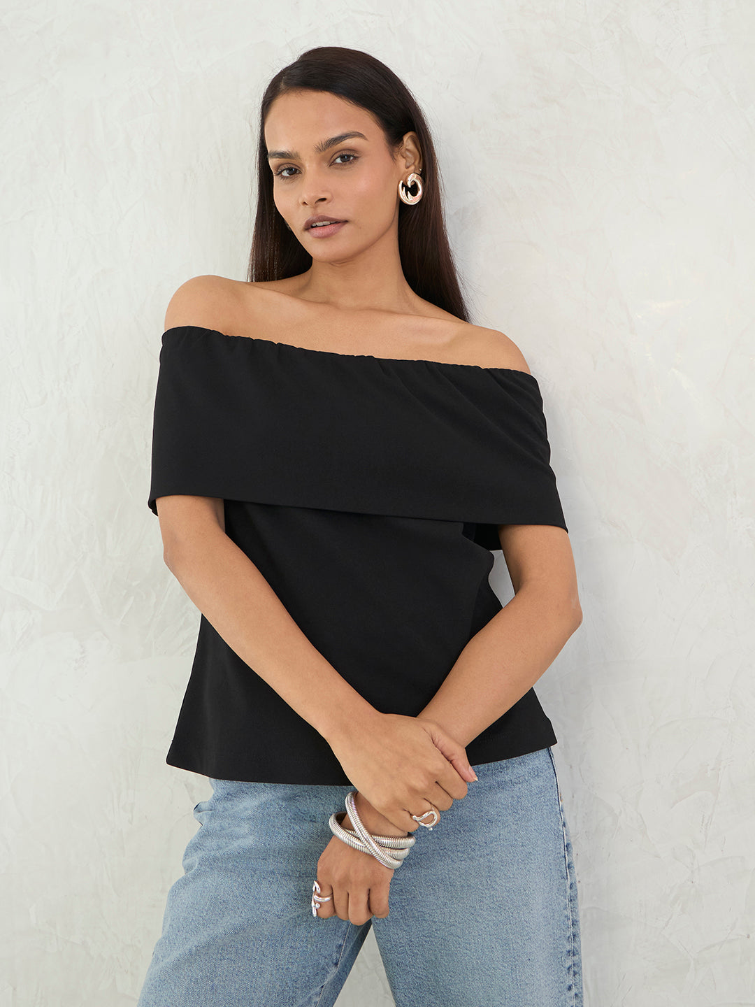 Black Off Shoulder Detail Top