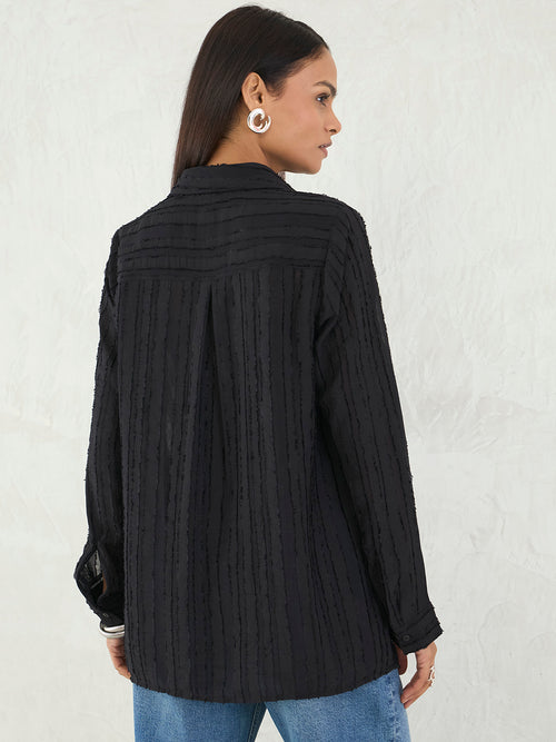 Black Textured Button Down Shirt