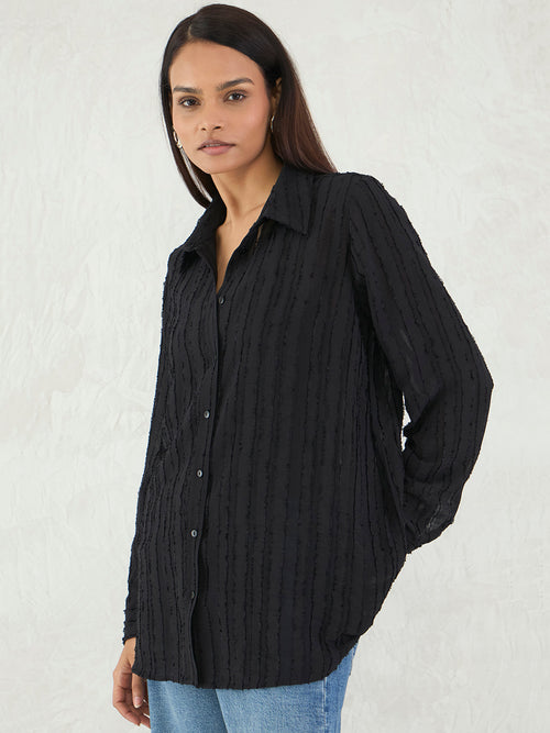 Black Textured Button Down Shirt