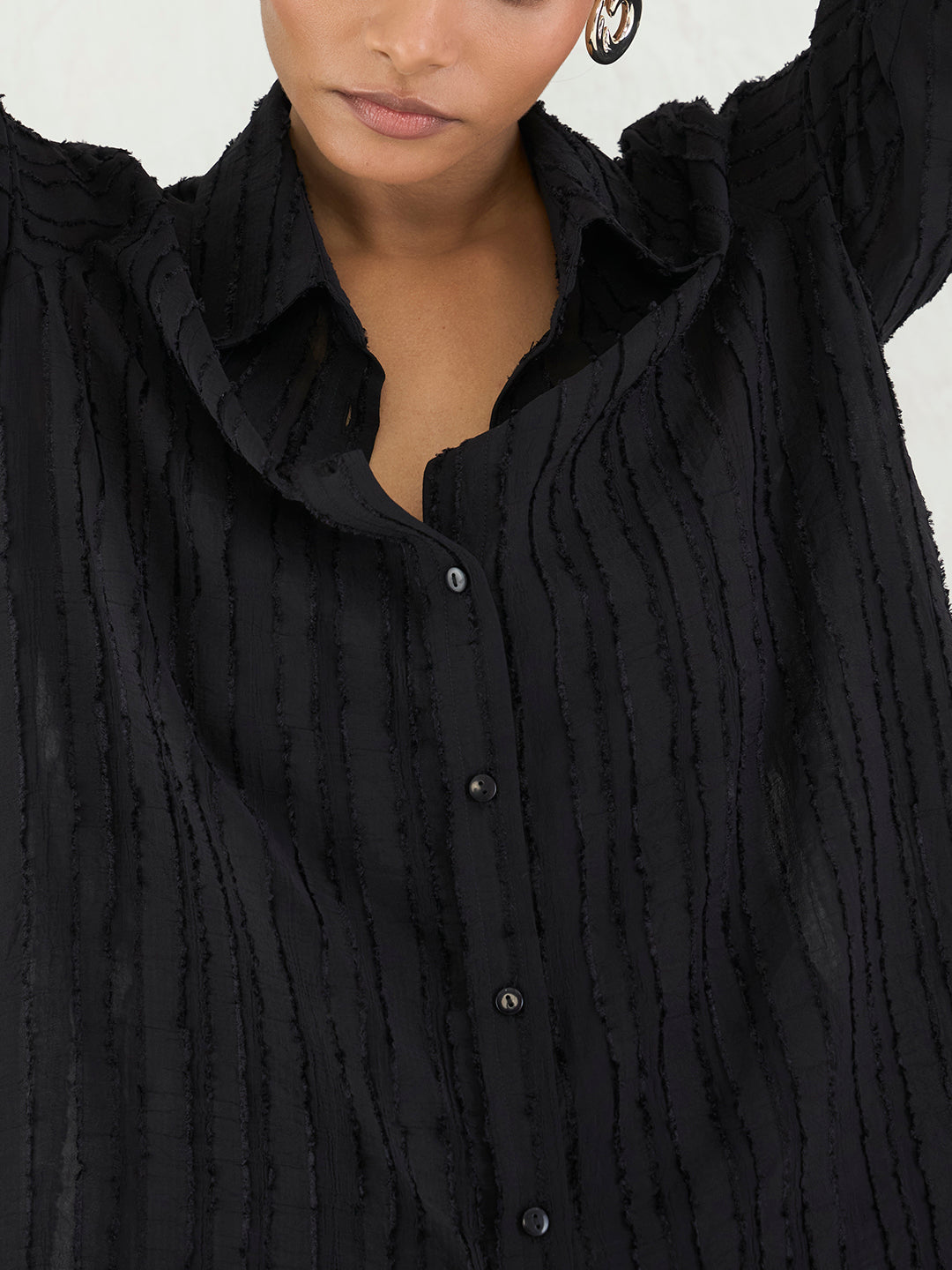 Black Textured Button Down Shirt