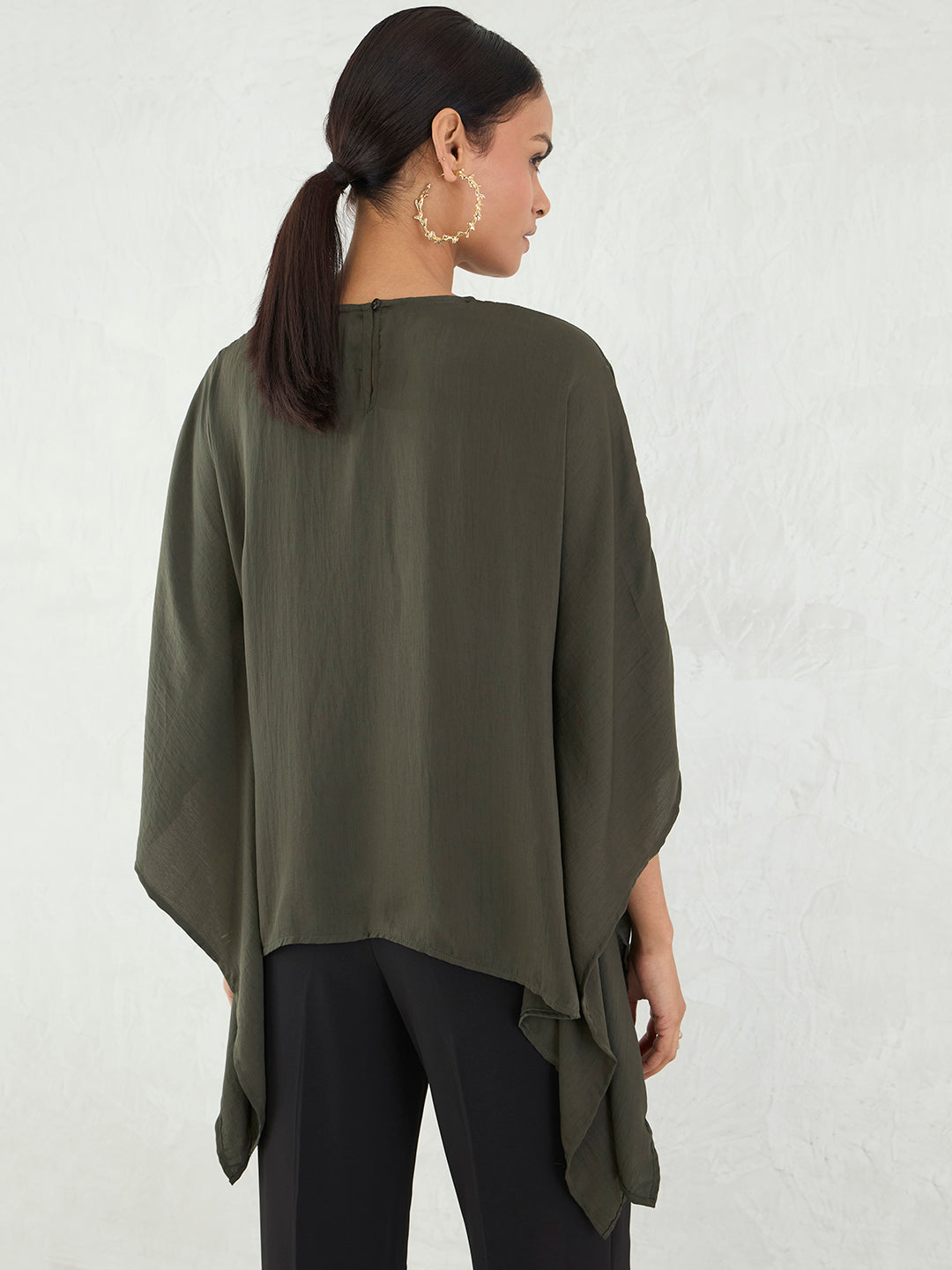 Olive Asymmetric Satin Top