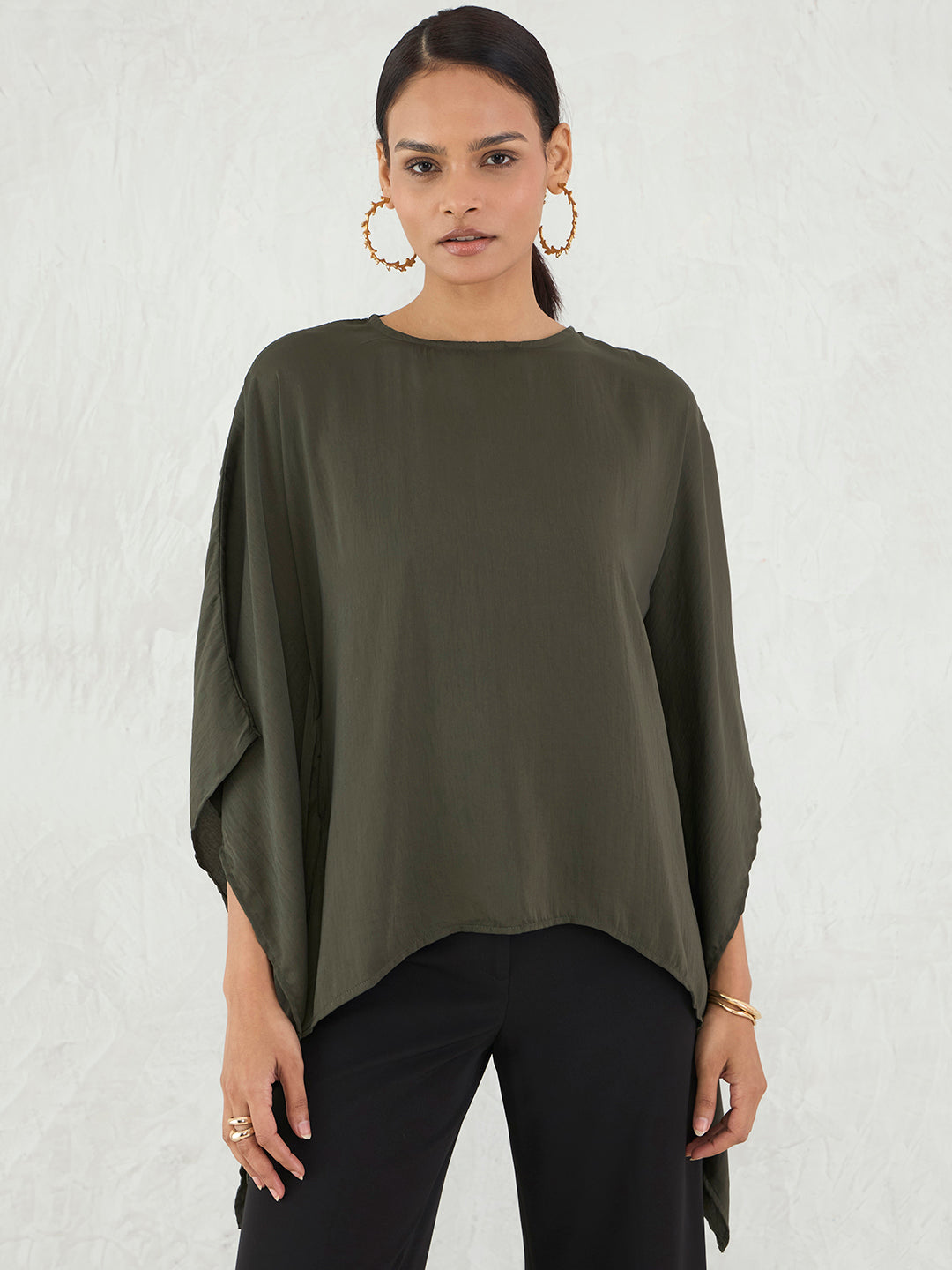 Olive Asymmetric Satin Top