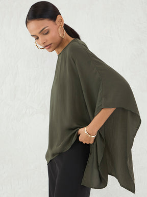 Olive Asymmetric Satin Top