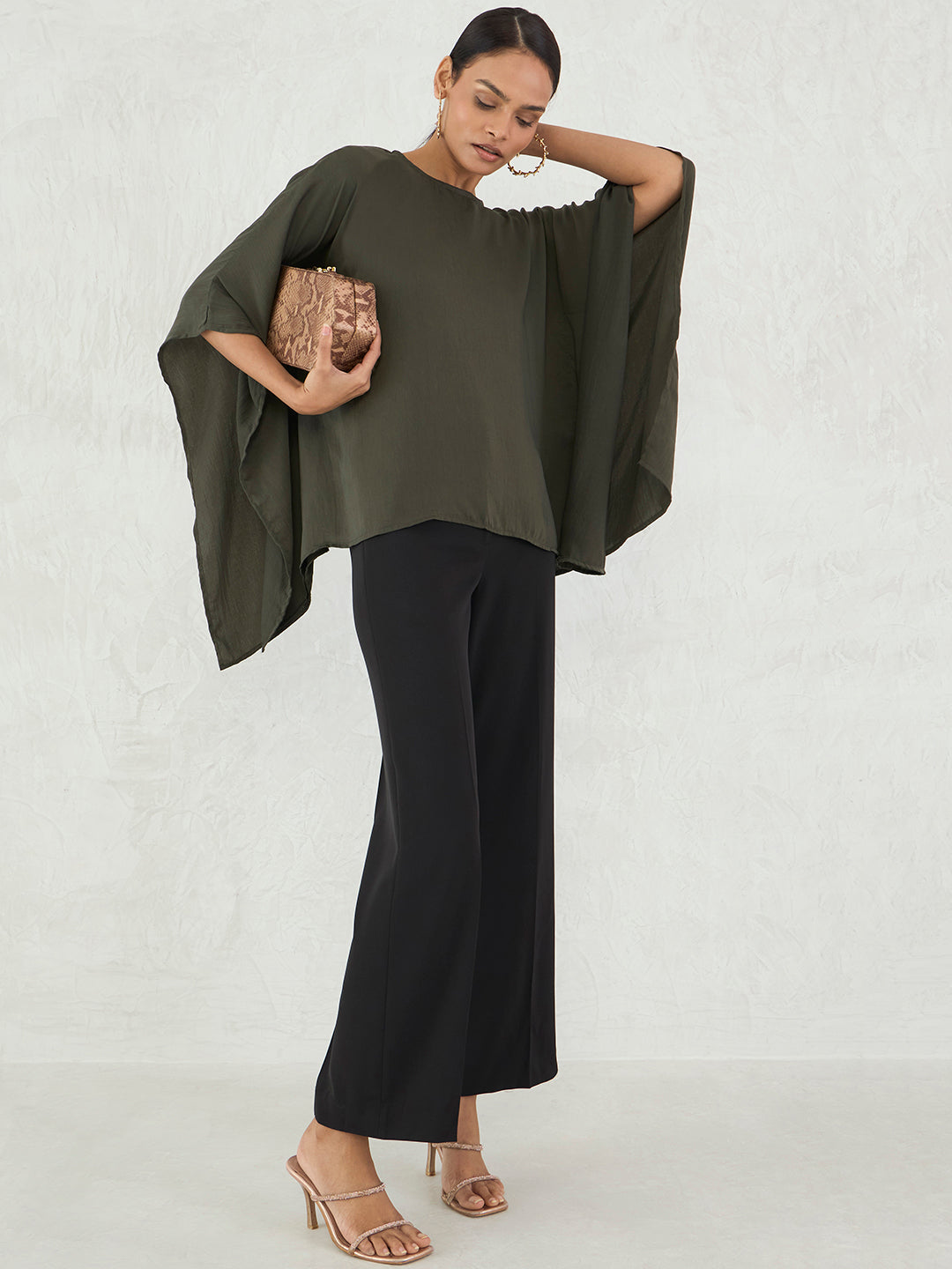 Olive Asymmetric Satin Top