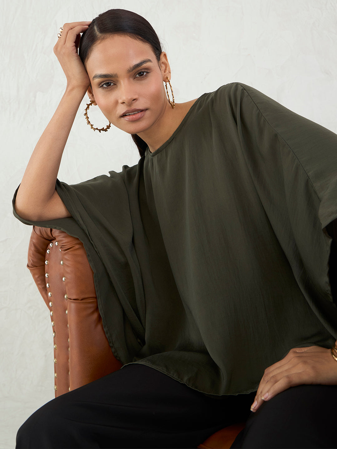 Olive Asymmetric Satin Top