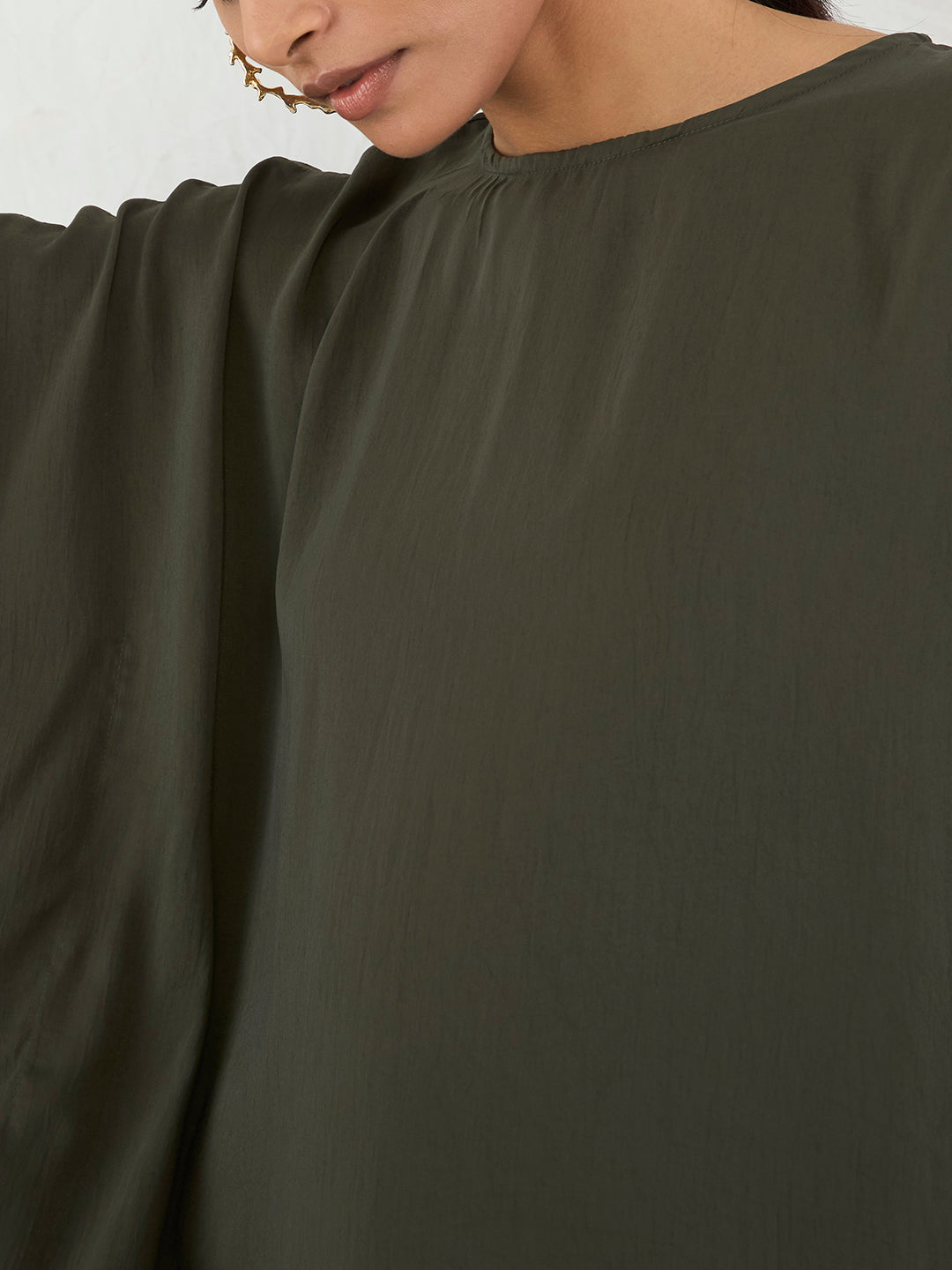 Olive Asymmetric Satin Top