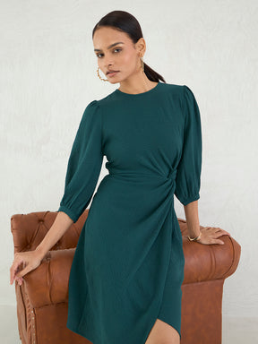 Forest Green Knotted Knee Length Dress