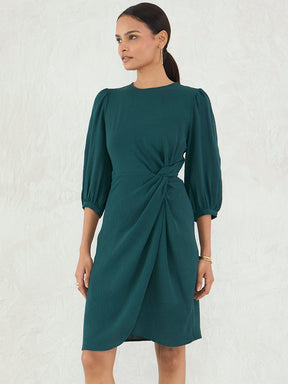 Forest Green Knotted Knee Length Dress