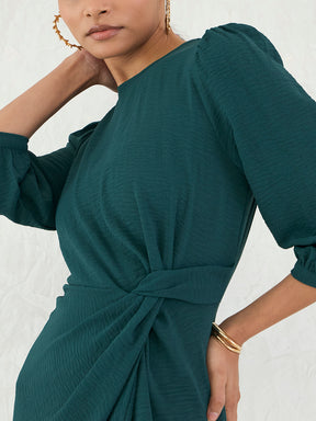 Forest Green Knotted Knee Length Dress