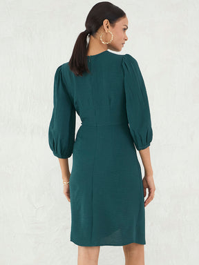 Forest Green Knotted Knee Length Dress