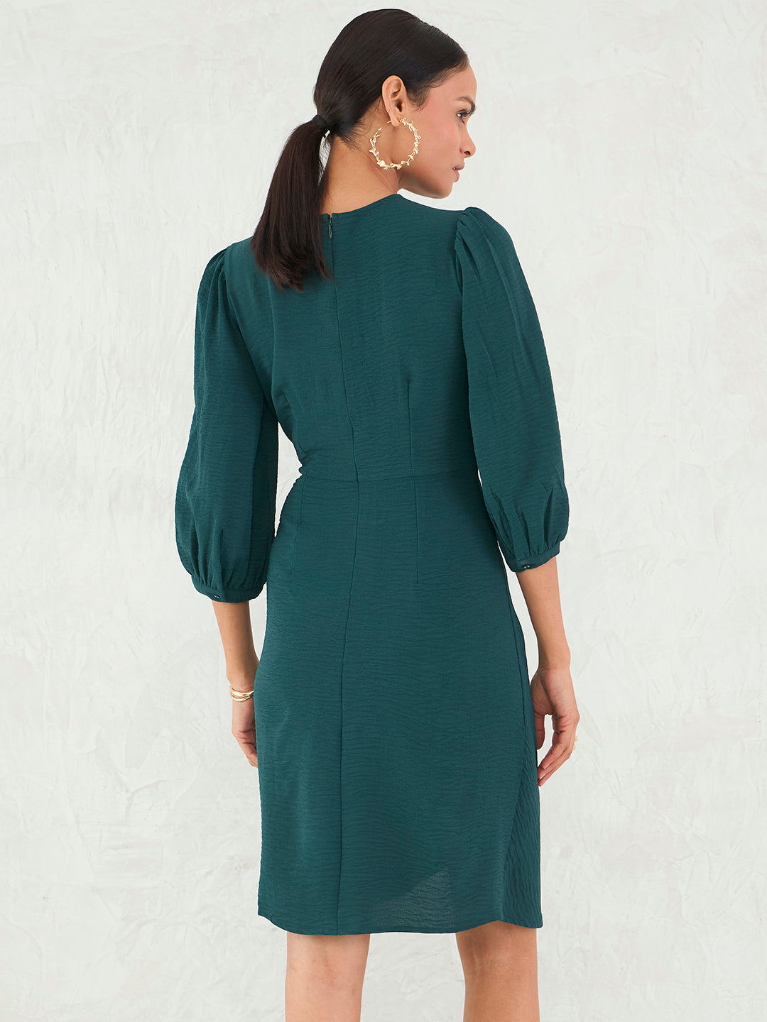 Forest Green Knotted Knee Length Dress