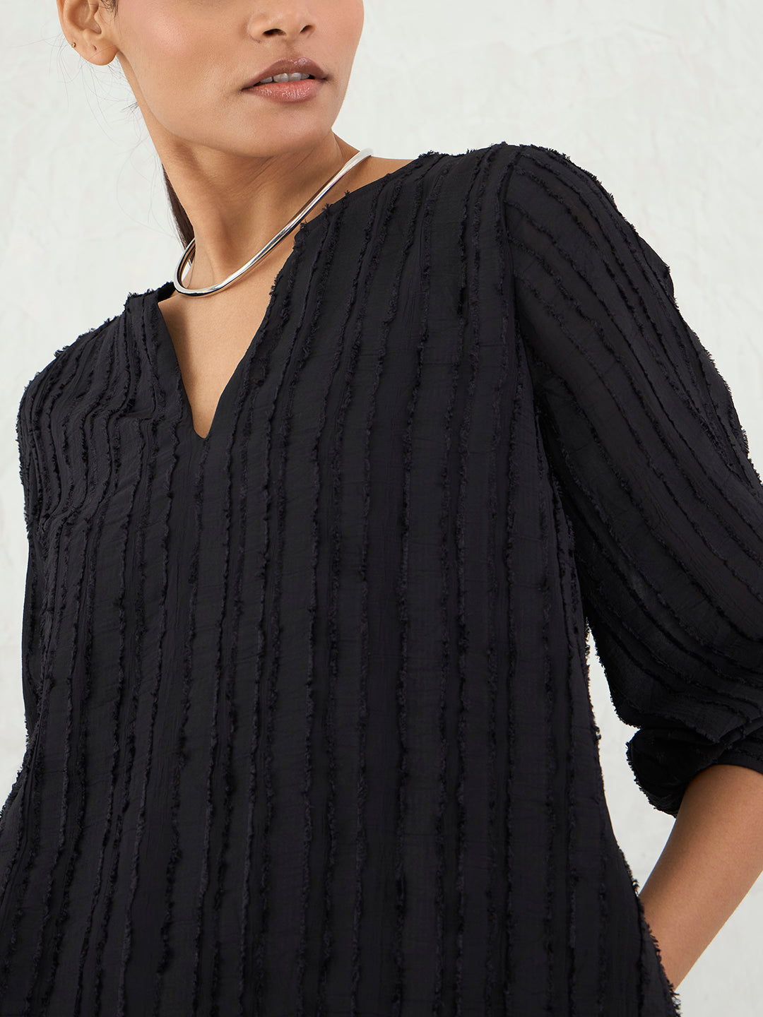 Black Textured Straight Fit Mini Dress