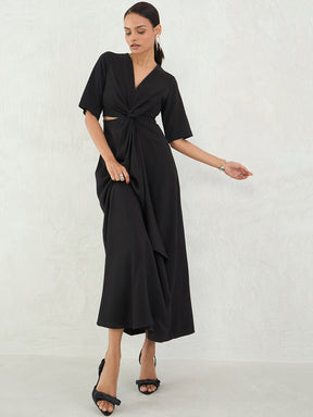 Black Front Twisted Maxi Dress