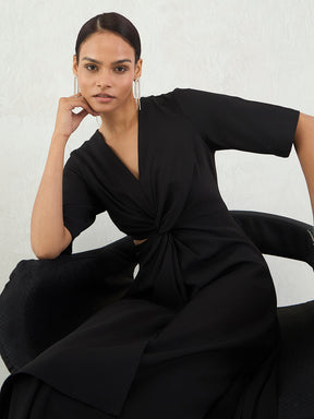 Black Front Twisted Maxi Dress