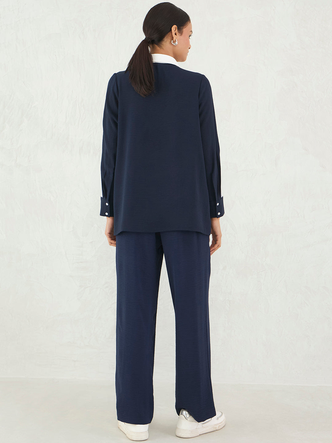 Navy & White Colorblock Shirt Co-Ord Set
