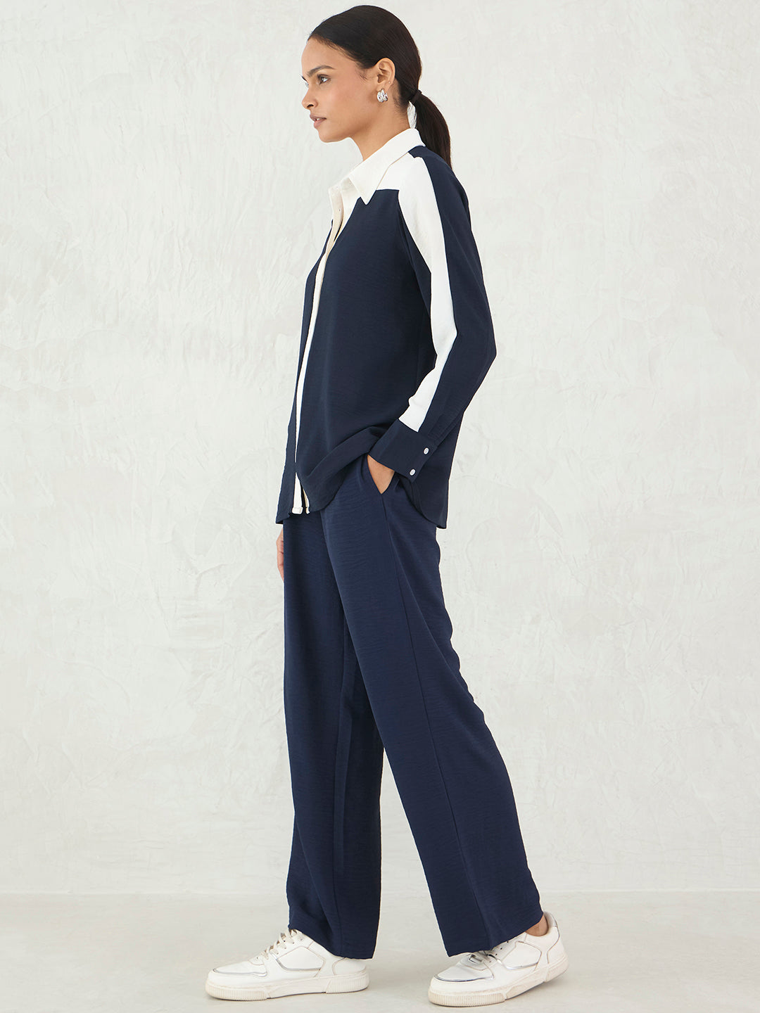 Navy & White Colorblock Shirt Co-Ord Set