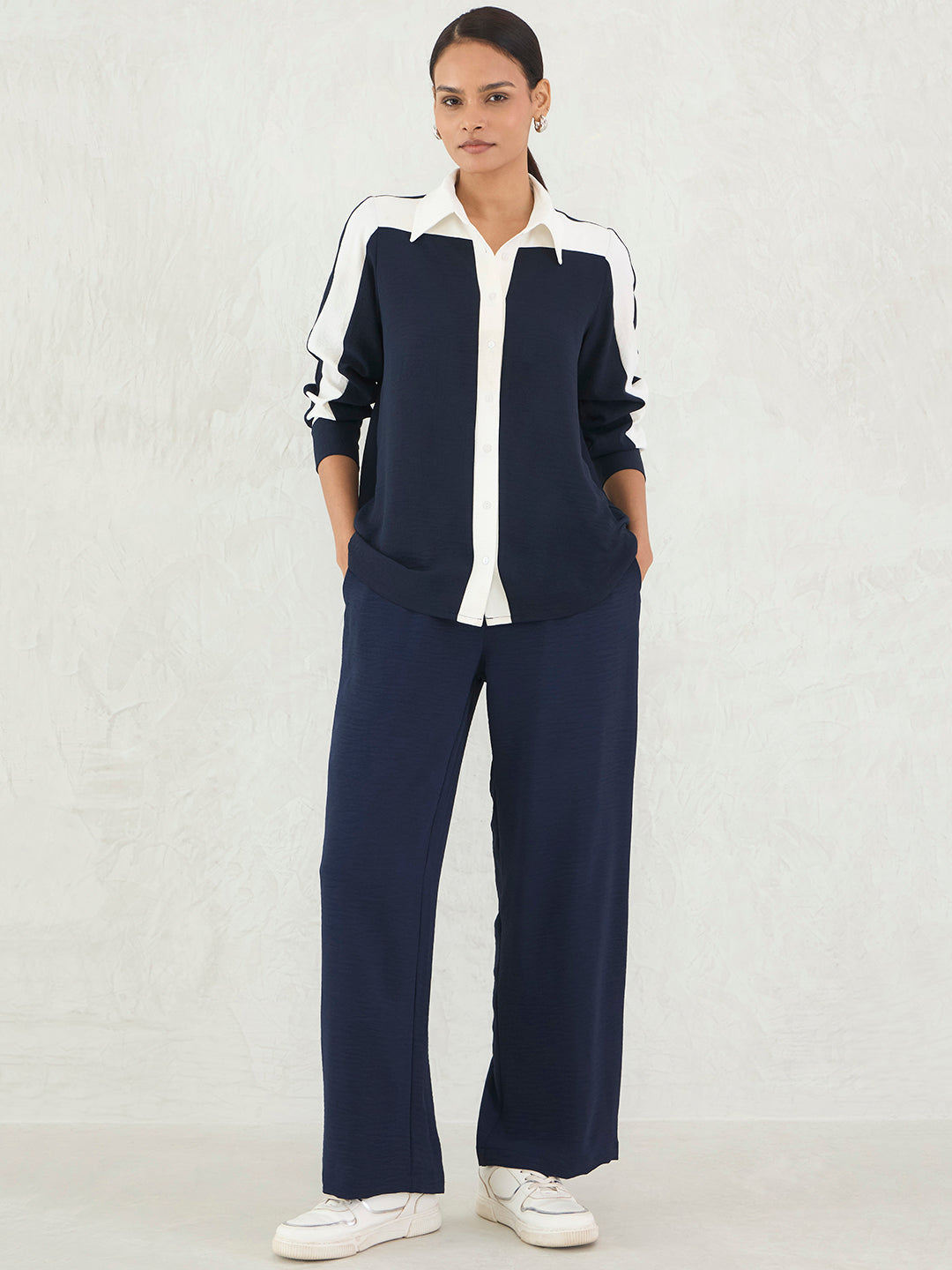 Navy & White Colorblock Shirt Co-Ord Set