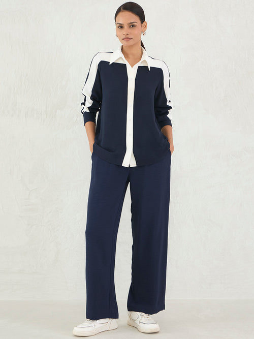 Navy & White Colorblock Shirt Co-Ord Set