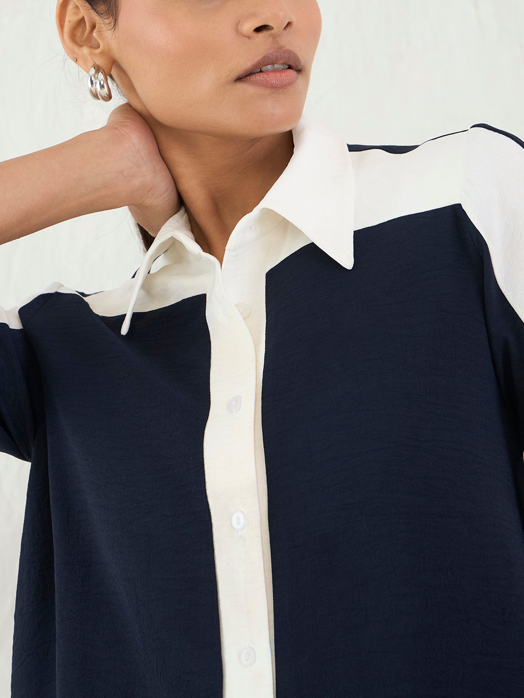 Navy & White Colorblock Shirt Co-Ord Set