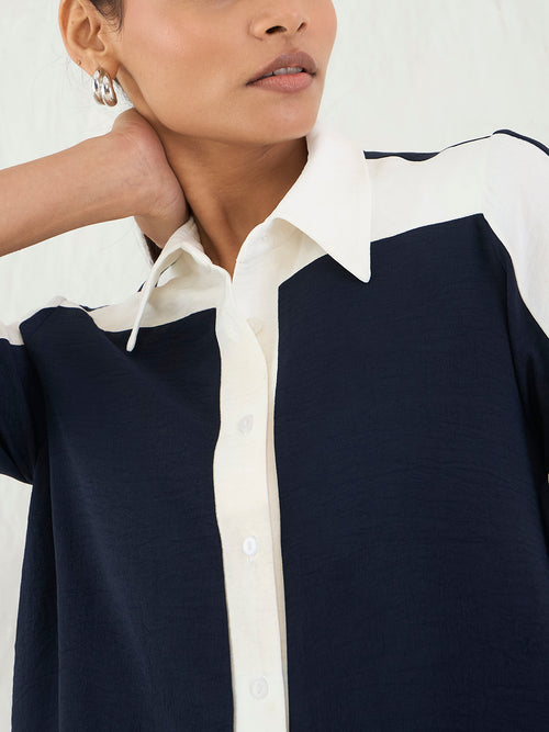Navy & White Colorblock Shirt Co-Ord Set