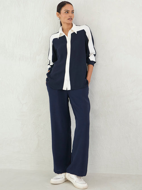 Navy & White Colorblock Shirt Co-Ord Set