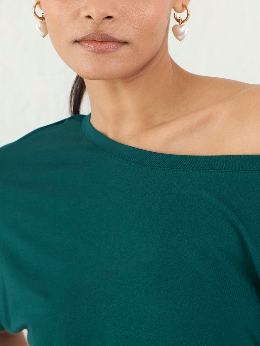 Bamboo Green Knit One Shoulder Top