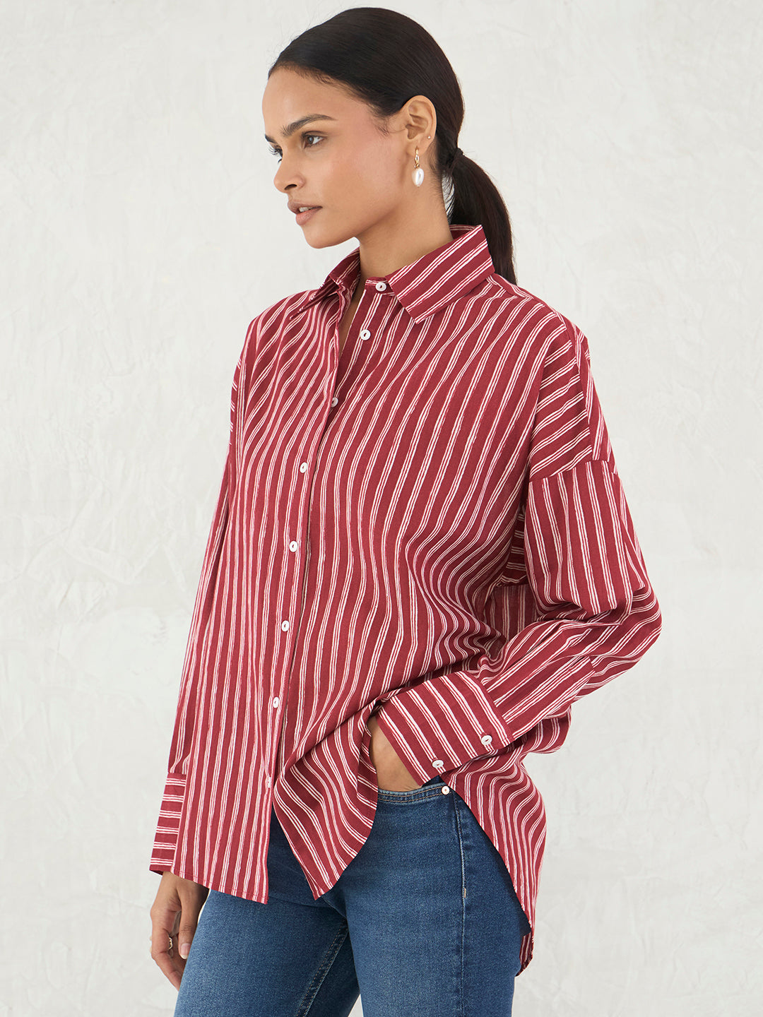 Red Cotton Stripe Shirt