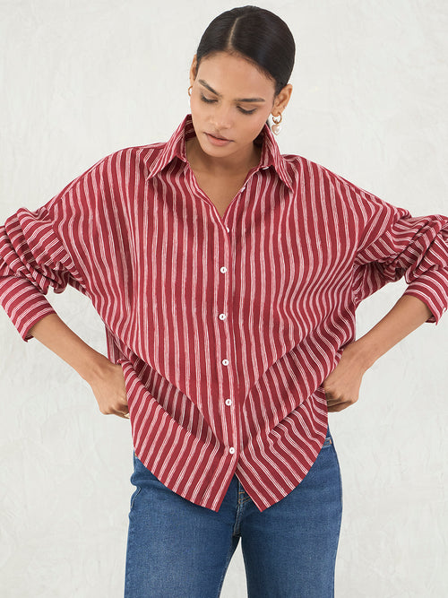 Red Cotton Stripe Shirt
