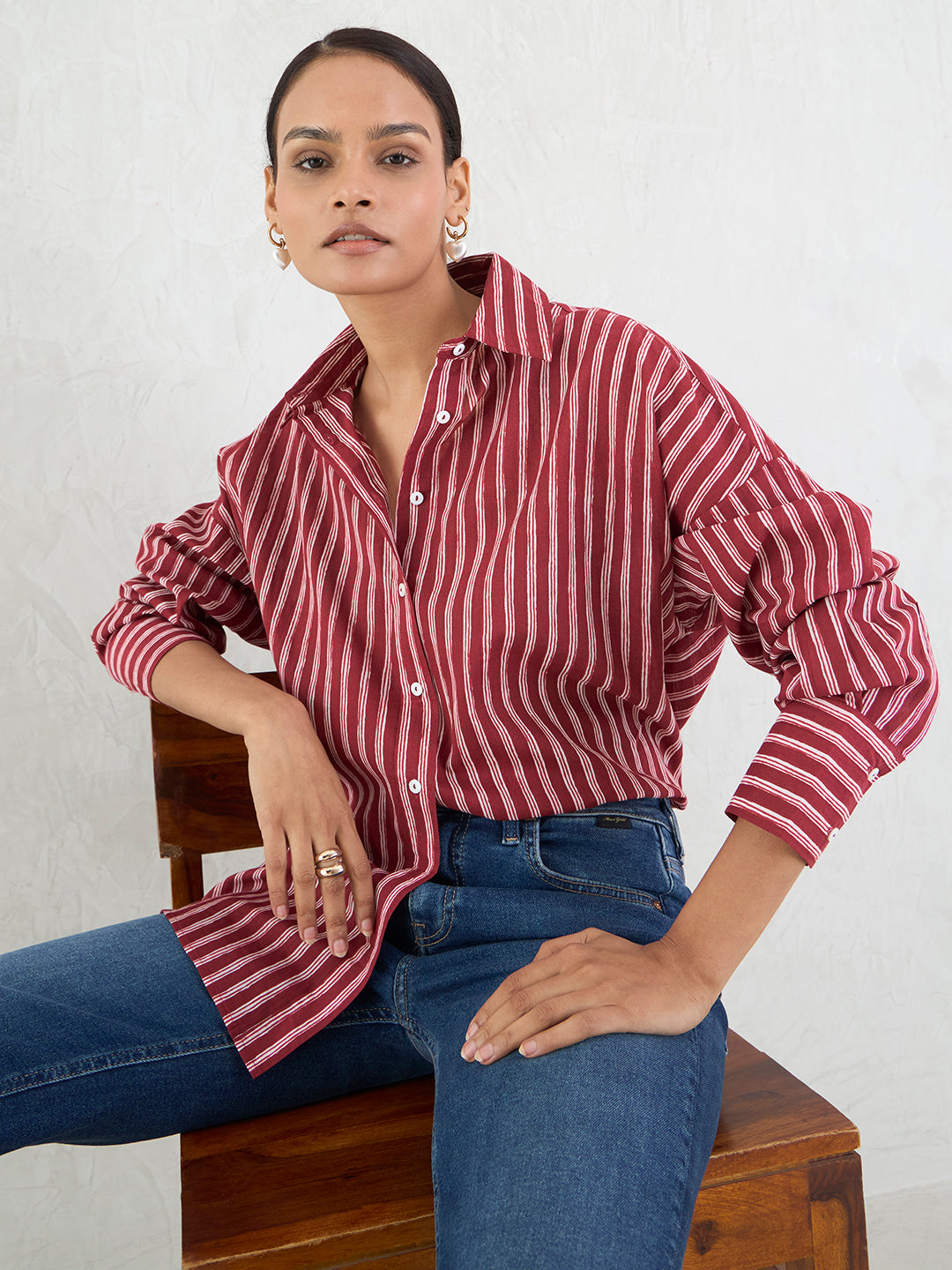 Red Cotton Stripe Shirt