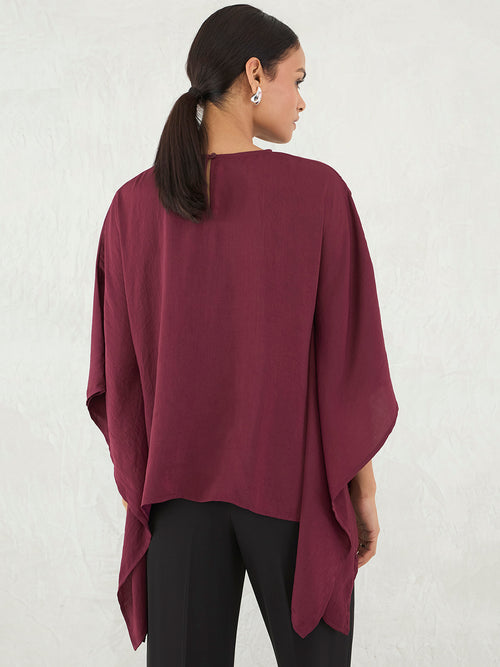 Wine Asymmetric Satin Top