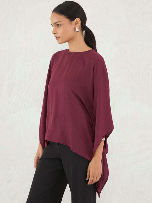 Wine Asymmetric Satin Top