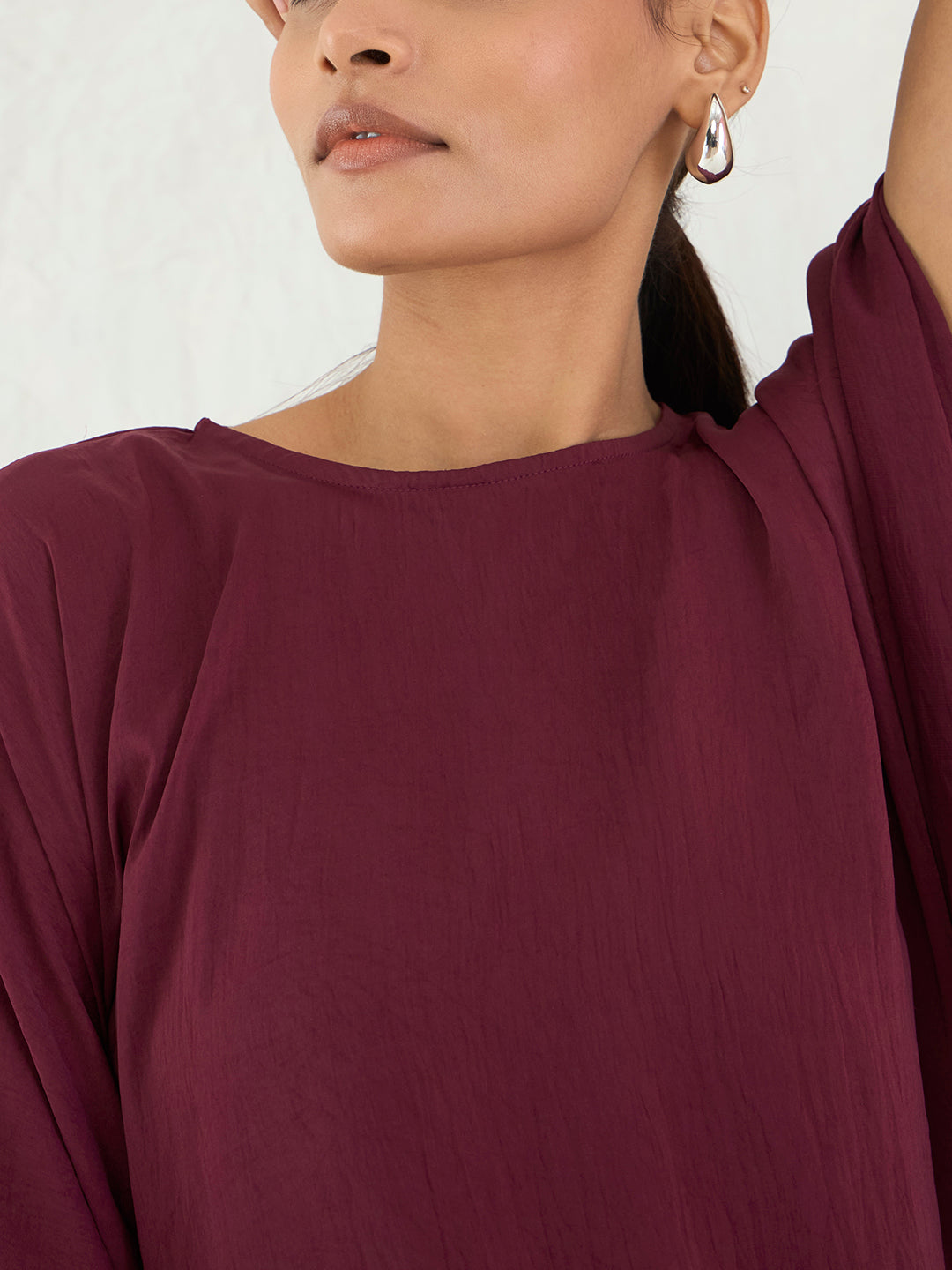 Wine Asymmetric Satin Top