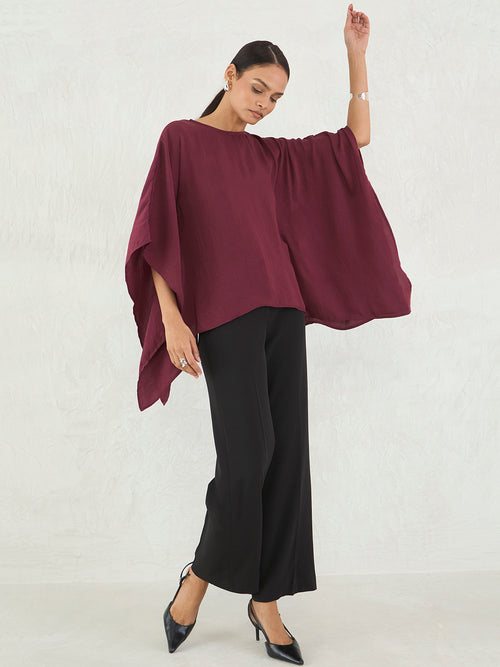Wine Asymmetric Satin Top