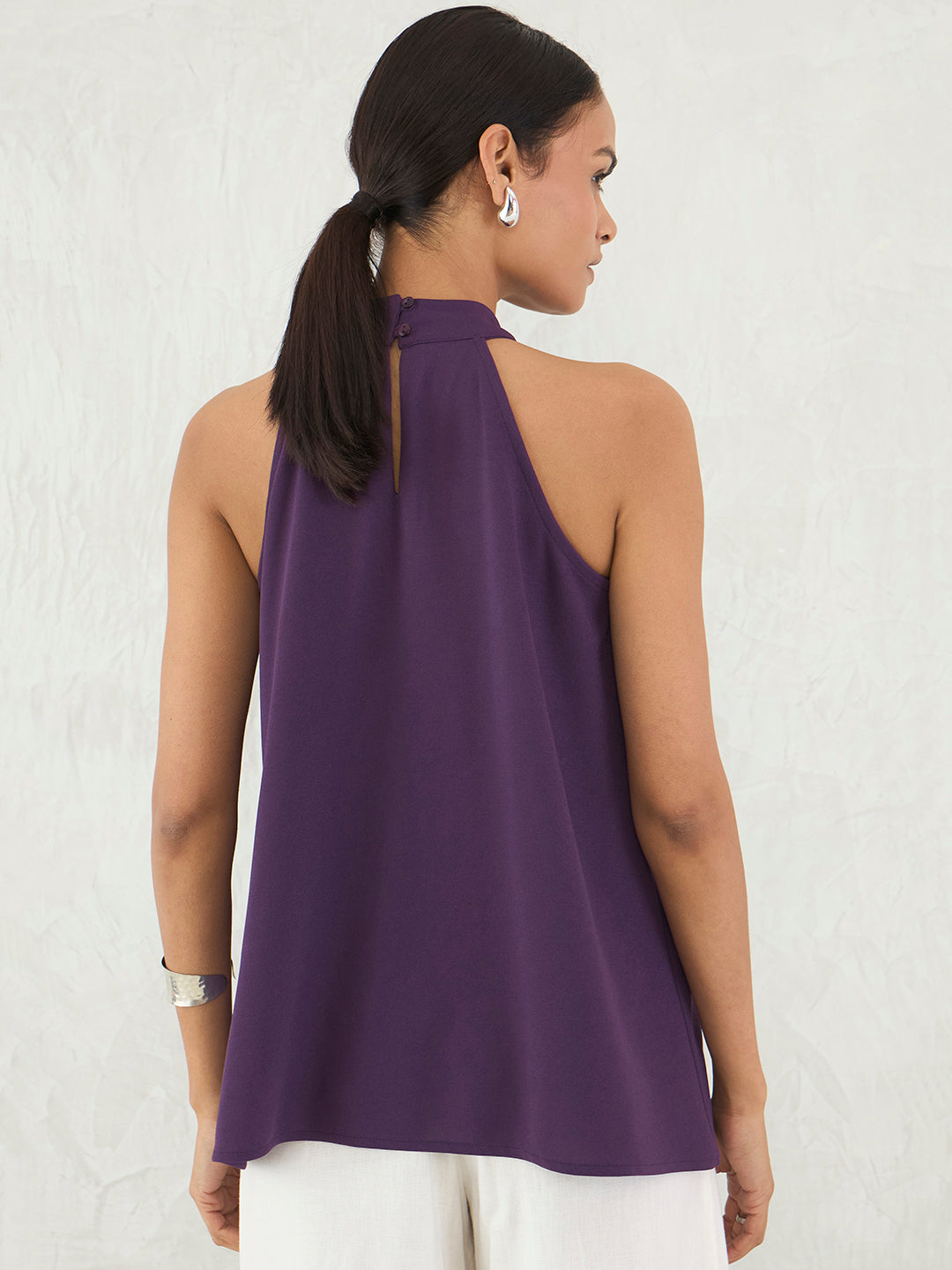 Deep Purple Asymmetric Halter Top