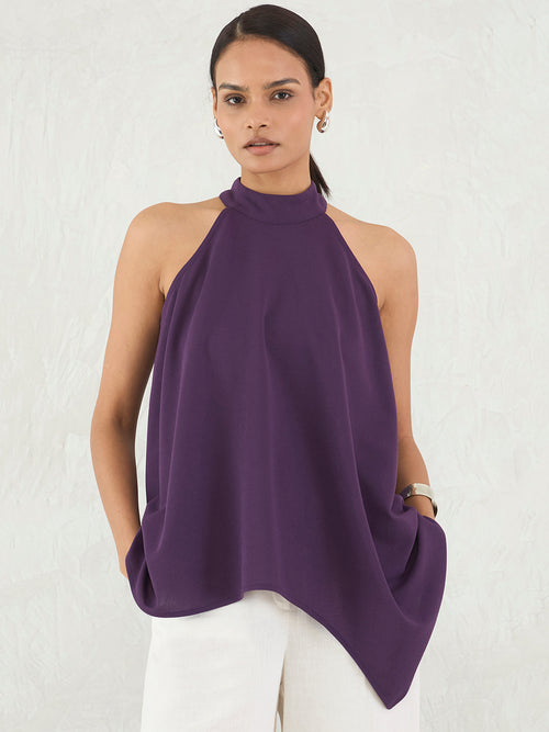 Deep Purple Asymmetric Halter Top