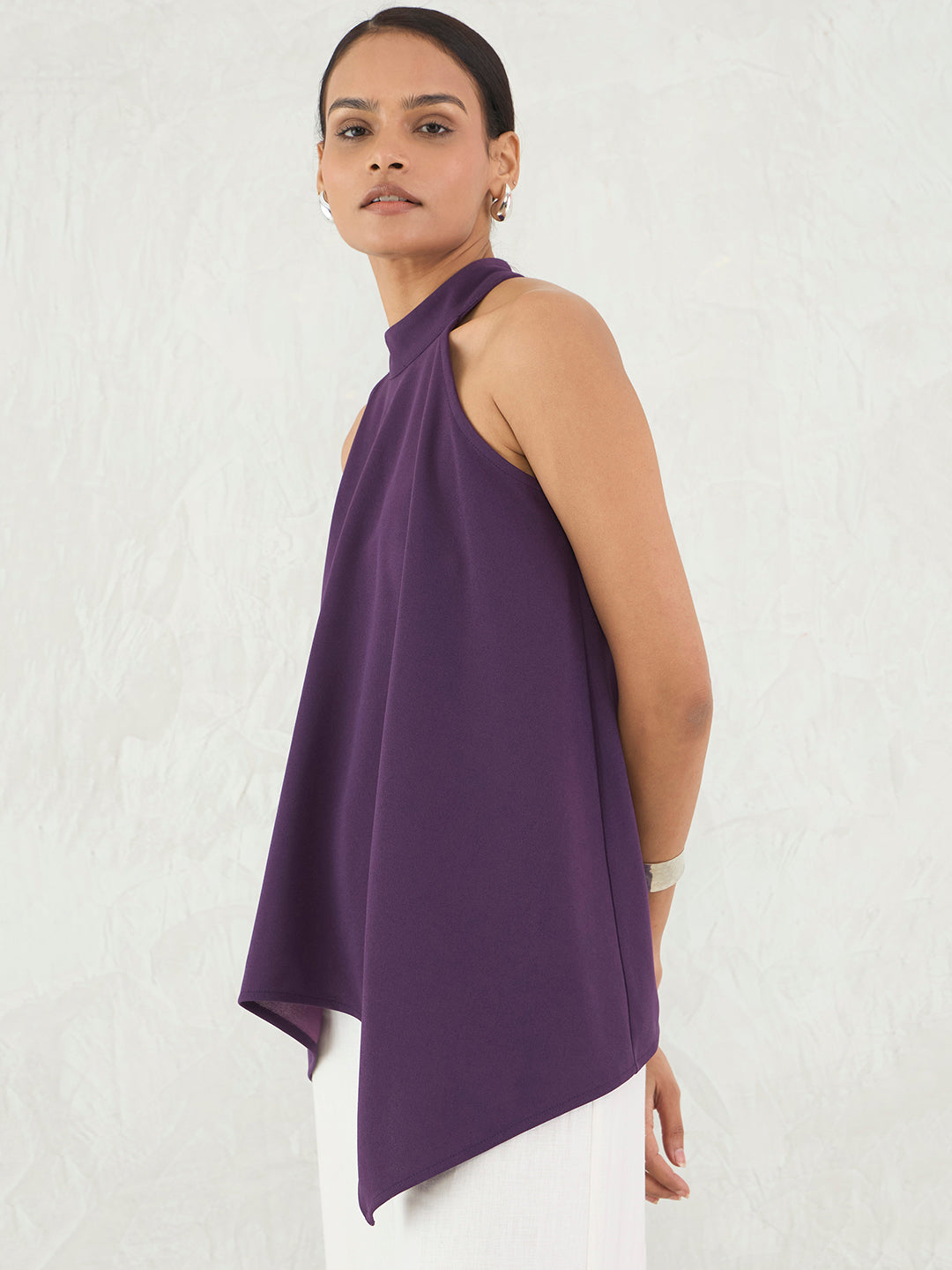 Deep Purple Asymmetric Halter Top