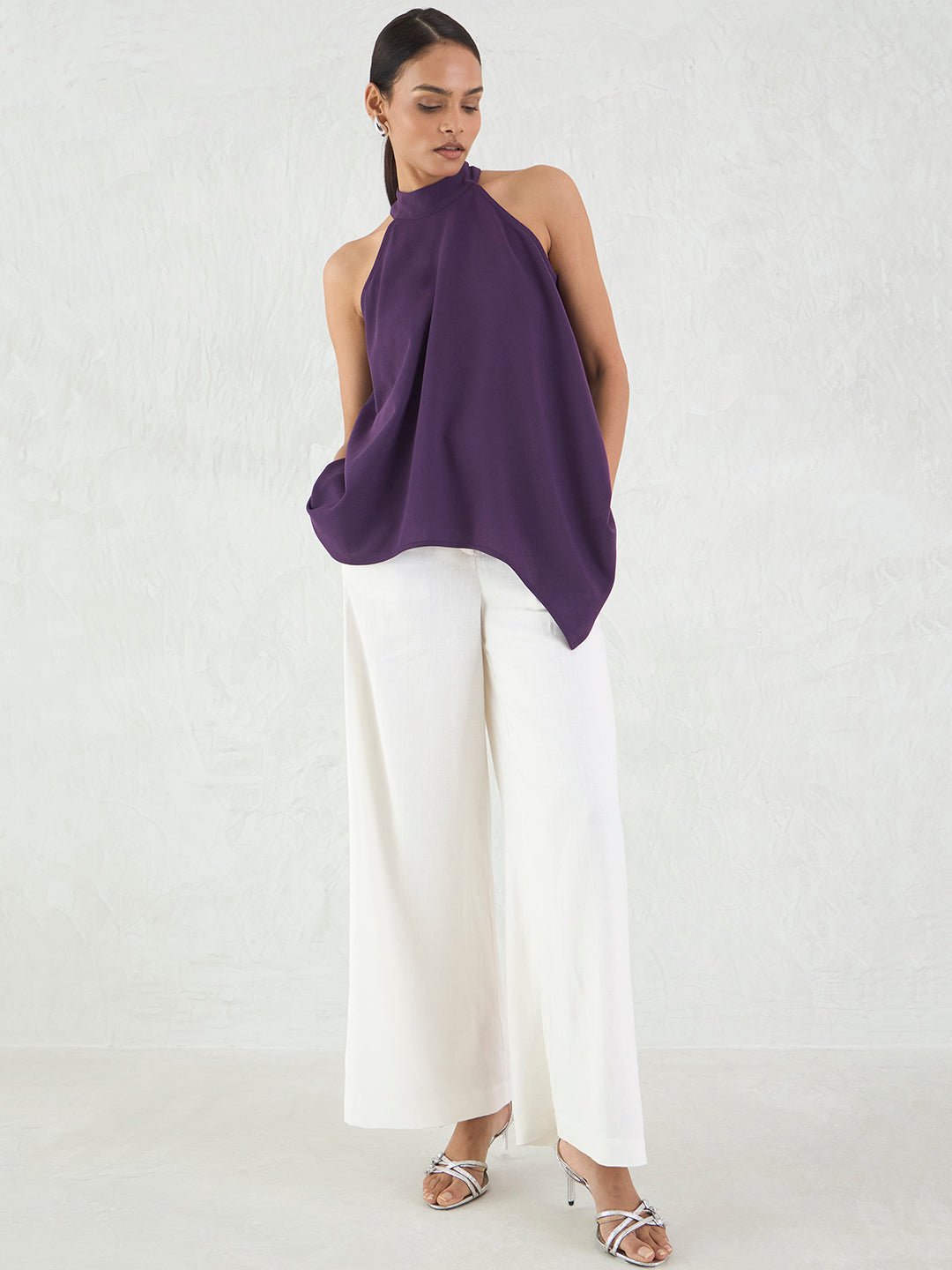 Deep Purple Asymmetric Halter Top