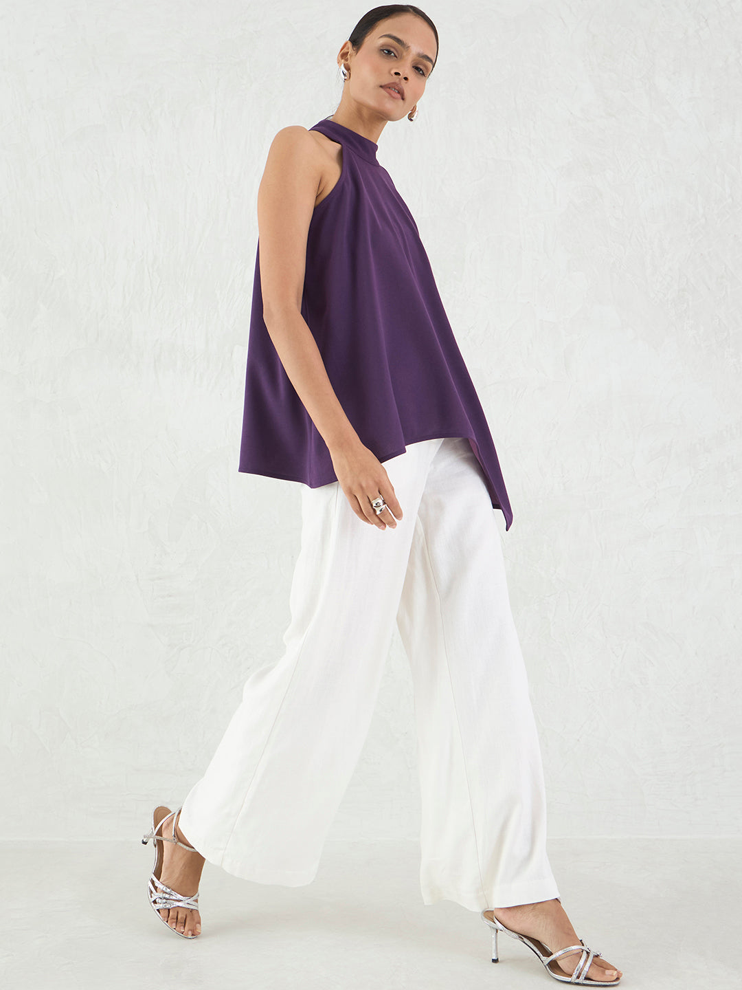 Deep Purple Asymmetric Halter Top