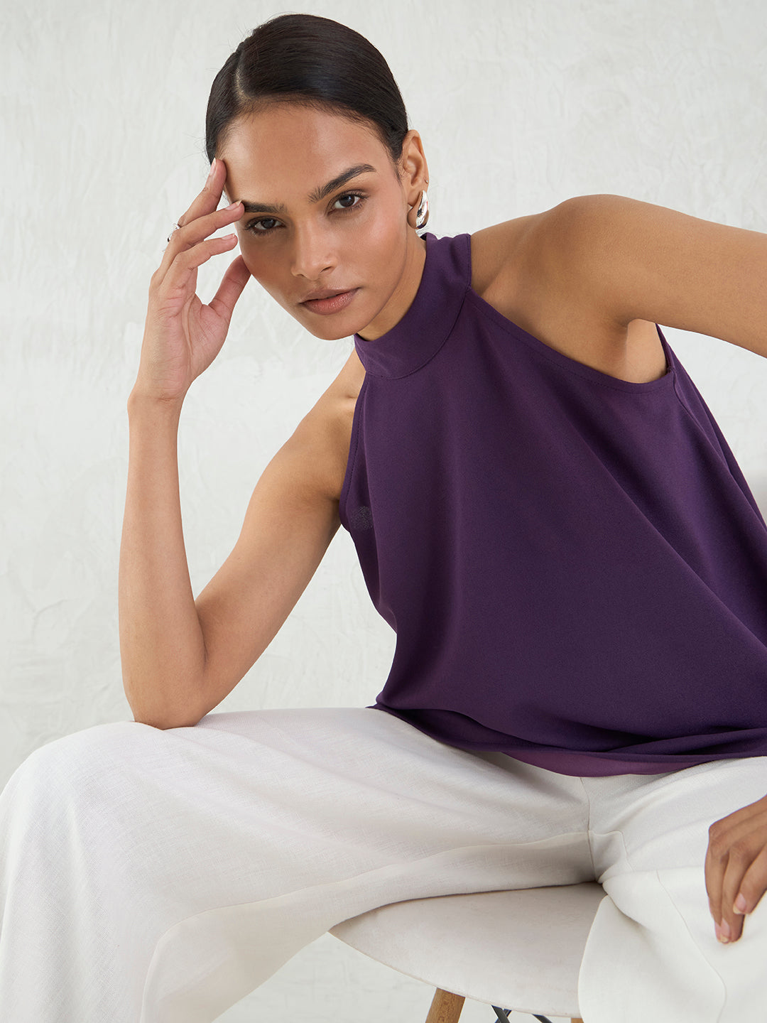 Deep Purple Asymmetric Halter Top