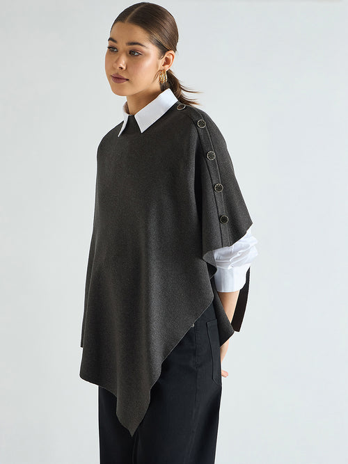 Charcoal Melange Asymmetric Sweater Cape