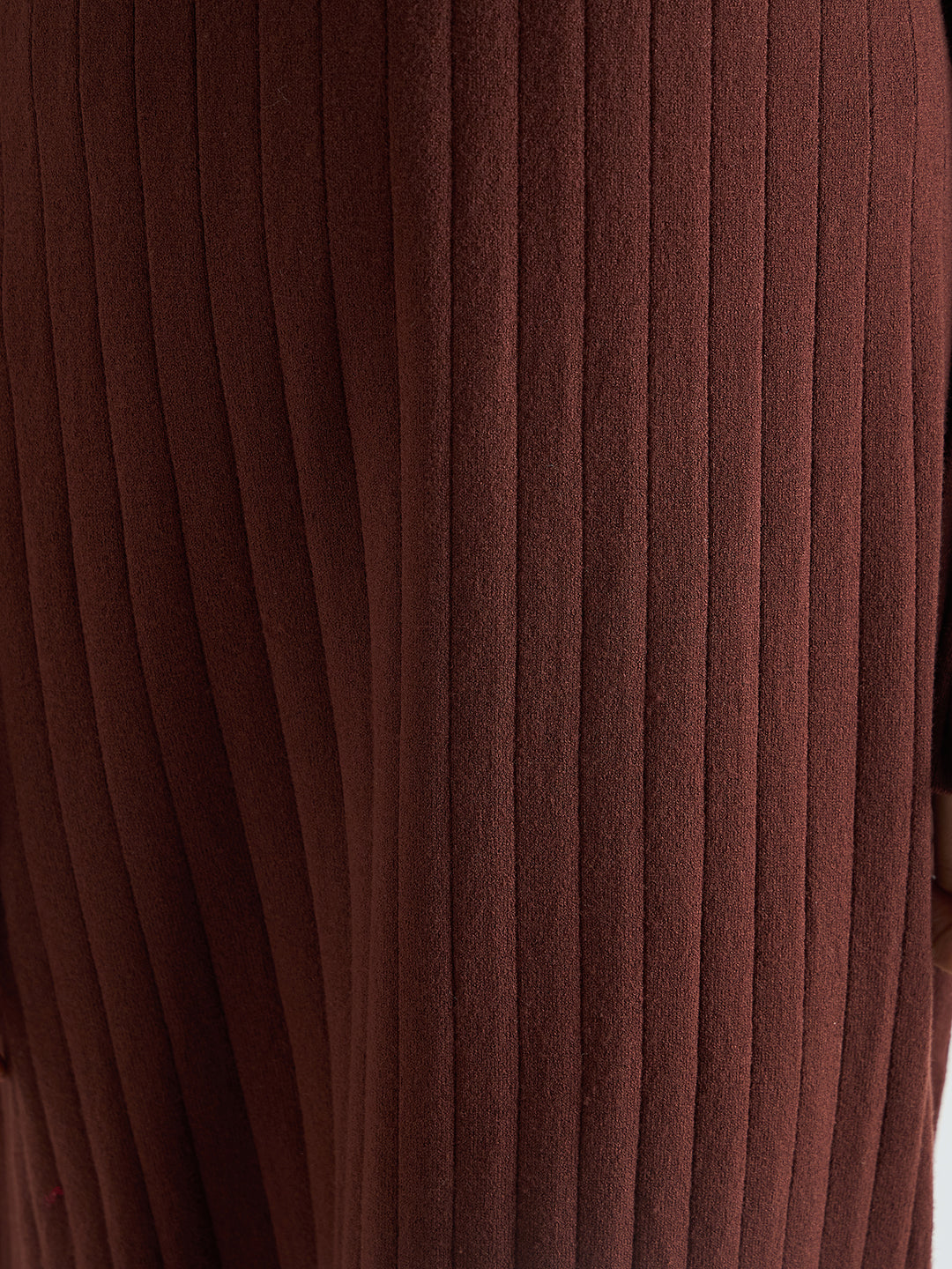 Coffee Brown Collared Sweater Maxi Dress