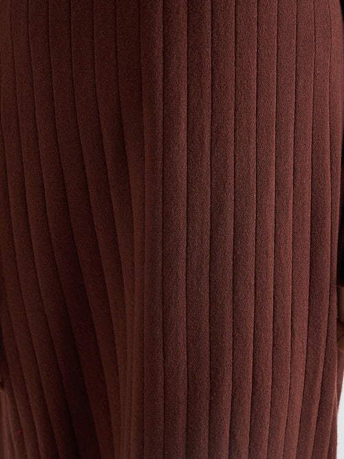 Coffee Brown Collared Sweater Maxi Dress