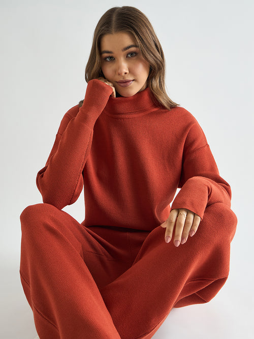 Rust Turtle Neck Knitted Co-Ord