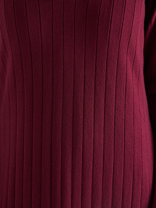 Wine Collared Sweater Maxi Dress